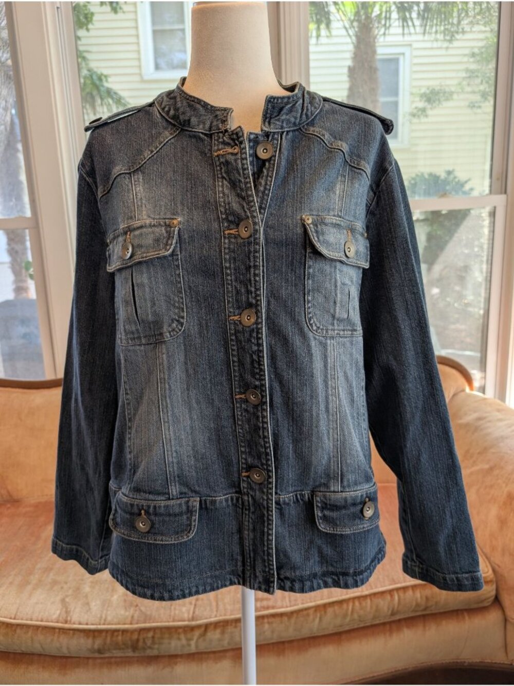Vintage Ms. Lee Women's Utility Style Denim Jacket Size L Emo Grunge Punk